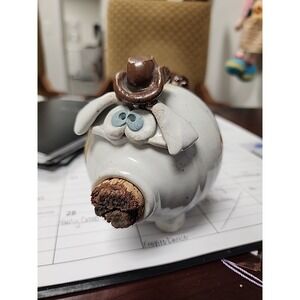 WHIMSICAL PIGGY BANK WITH WESTERN HAT MULTICOLORED EXELCENT CONDITION